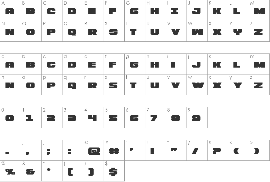 Bummer Semi-Italic font character map preview