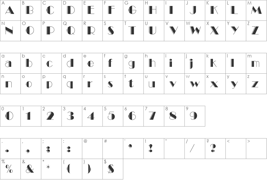 BummetEngraved font character map preview