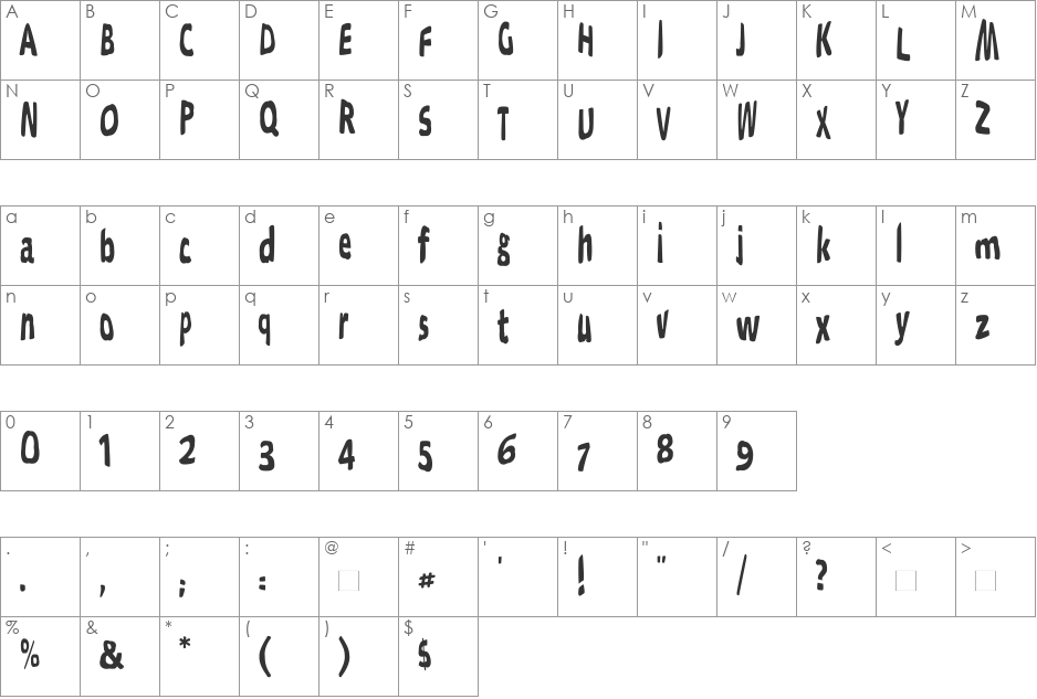 Bumpers font character map preview