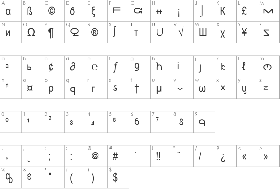 Bungle City font character map preview