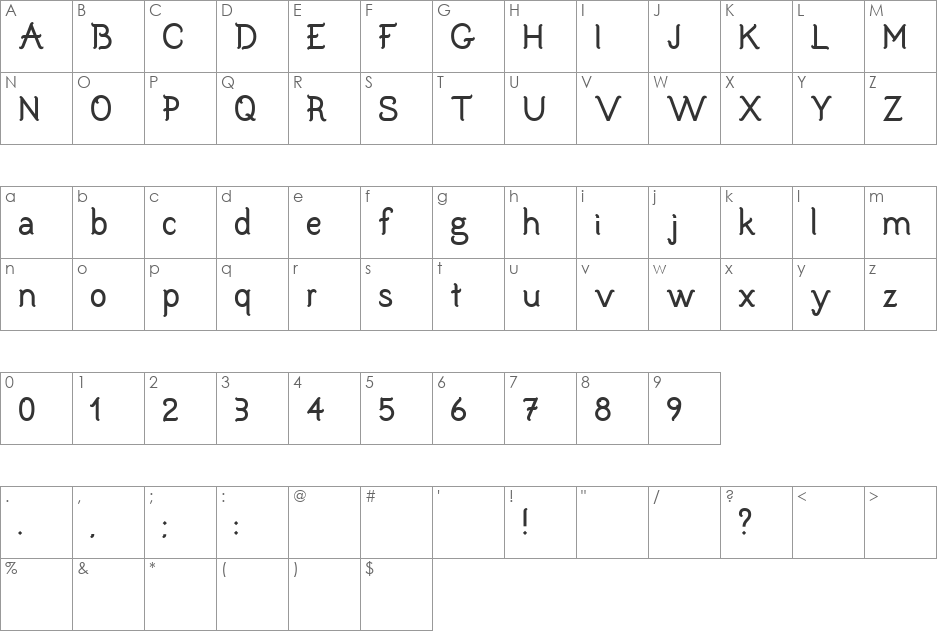 Bunodriqua font character map preview