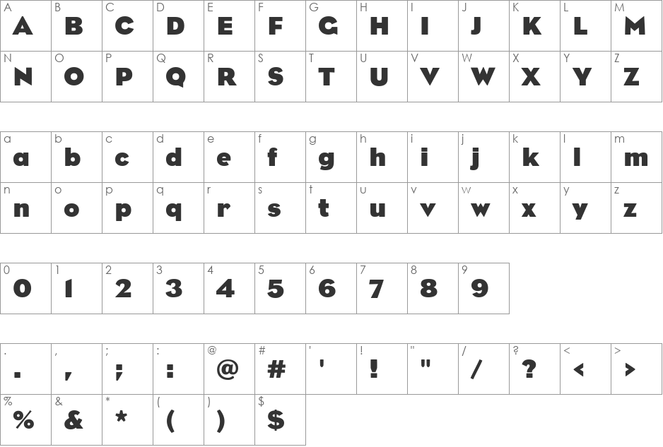 BureauEagleBold font character map preview