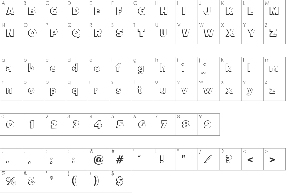 BurlingtonShadow font character map preview