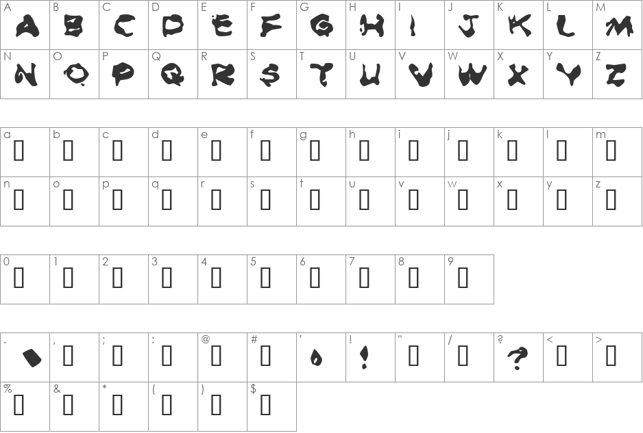 Burned Rubber font character map preview