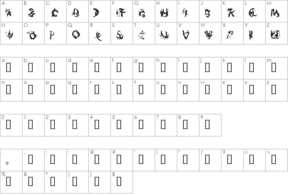 Burnfont font character map preview