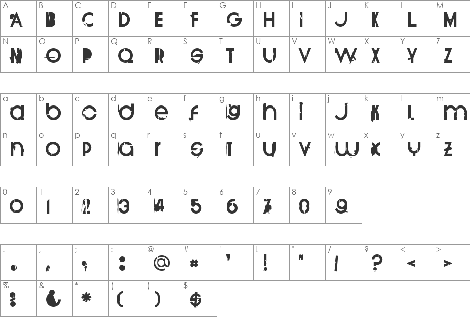 BurnOut font character map preview