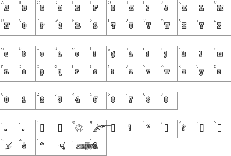 BurrisShootOut font character map preview
