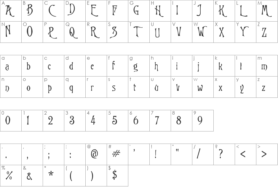 Burton's_nigthmare2000.ttf font character map preview