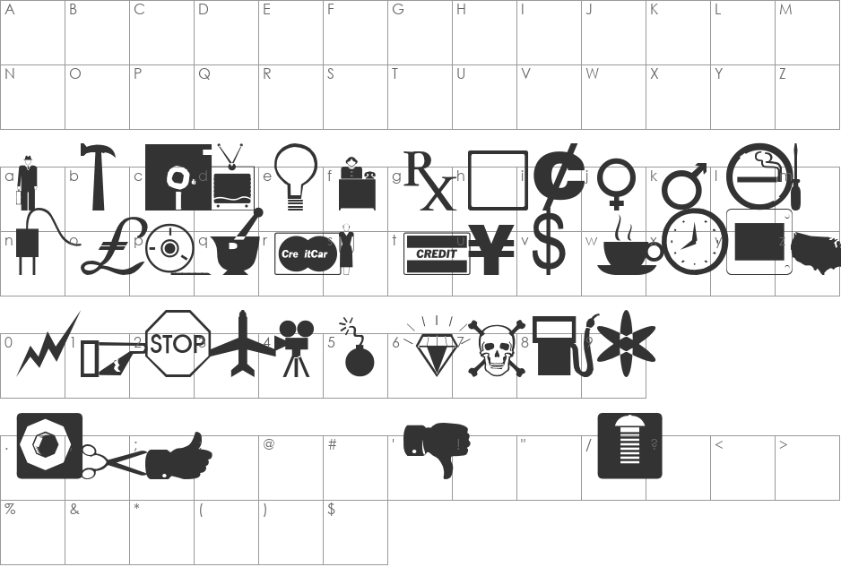 Business/Industrial font character map preview