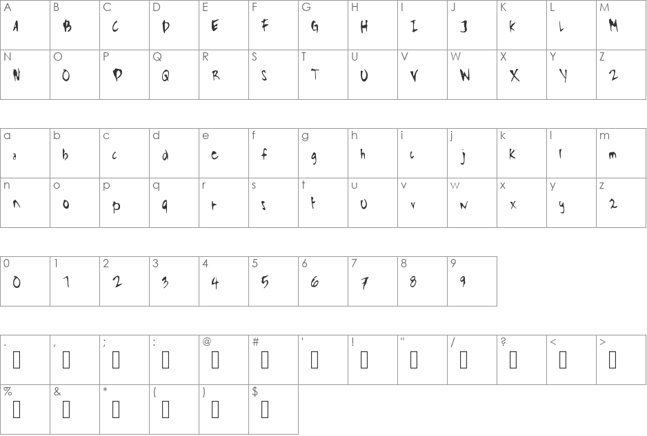 Bustamante_font font character map preview