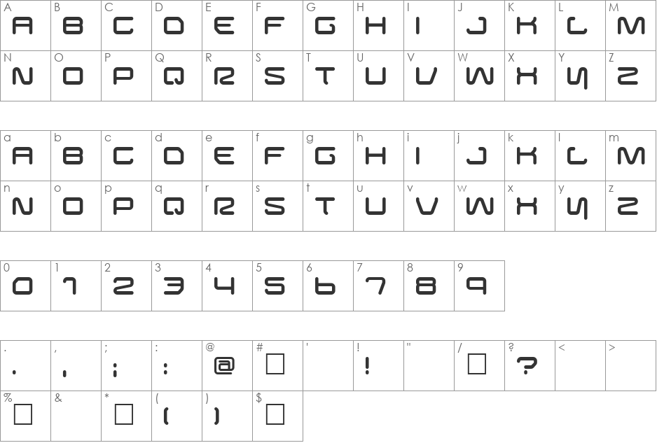 Buster font character map preview