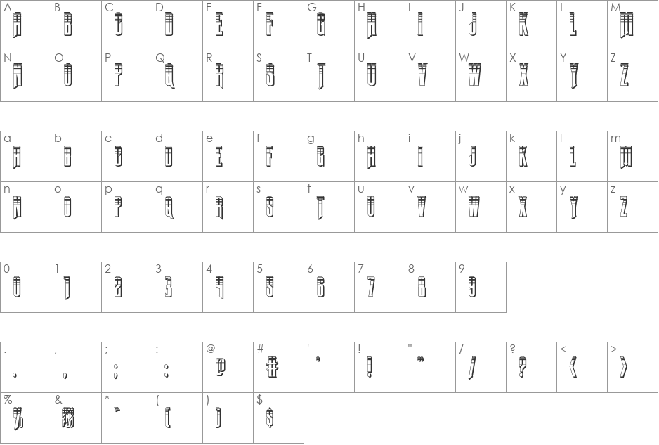 Butch & Sundance Platinum font character map preview