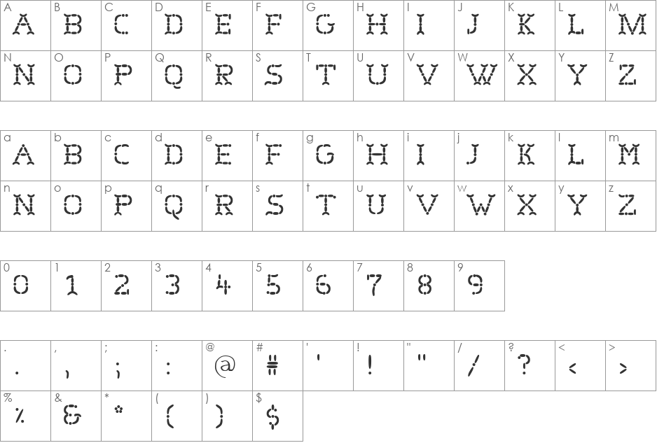 Butcher font character map preview