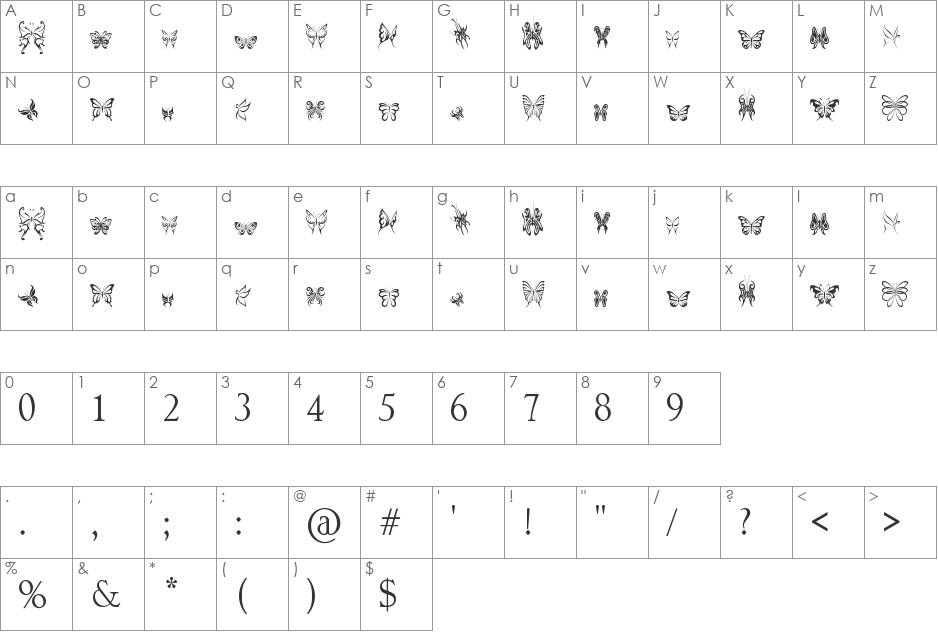 butterfly dingbats font character map preview