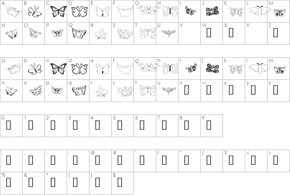 ButterflyHeaven font character map preview
