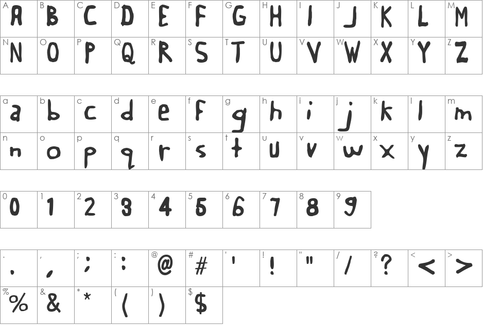 Buttweasel font character map preview