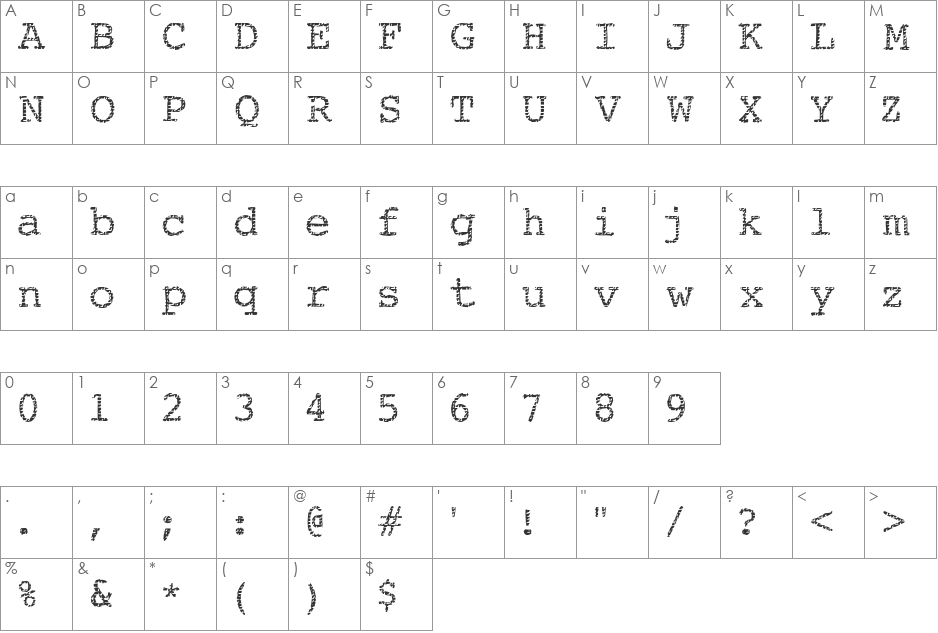 Buttzilla font character map preview