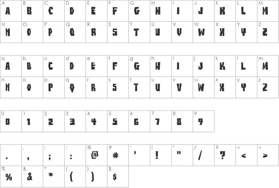 BuzzSaw AOE font character map preview
