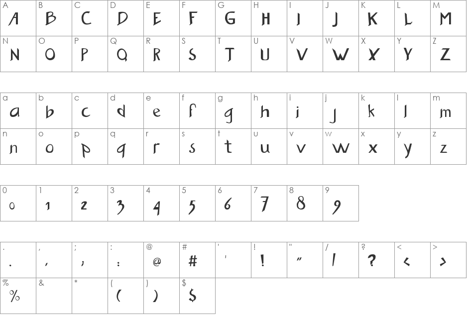 Buzzwaktype font character map preview