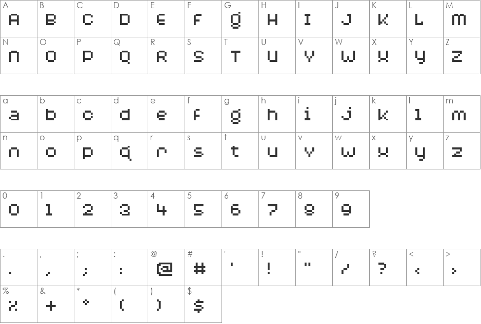 Bylinear font character map preview