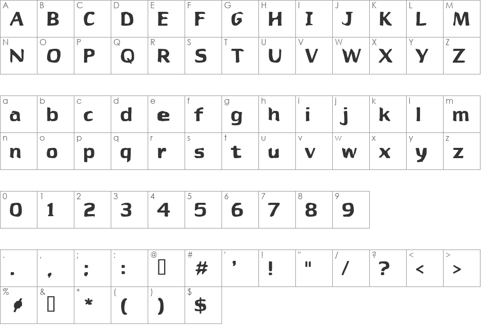 bylon 27 font character map preview
