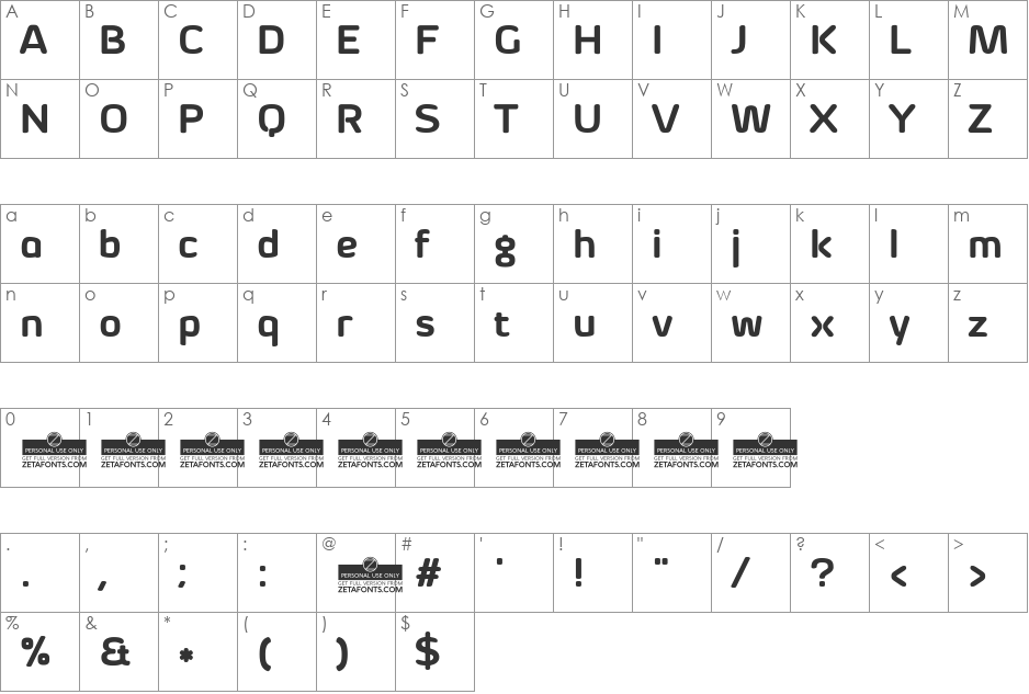 Byom font character map preview