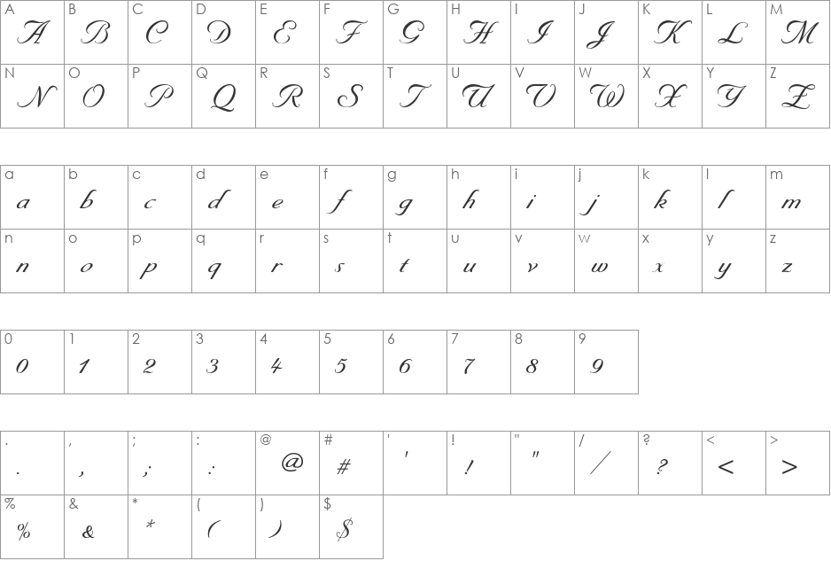 Byron Medium font character map preview