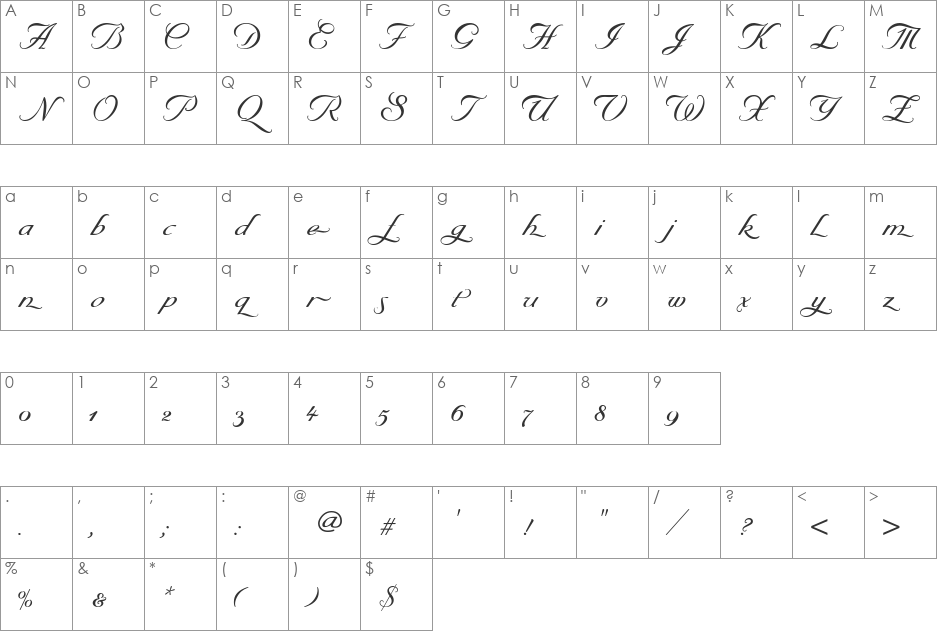 Byron Medium Swash font character map preview