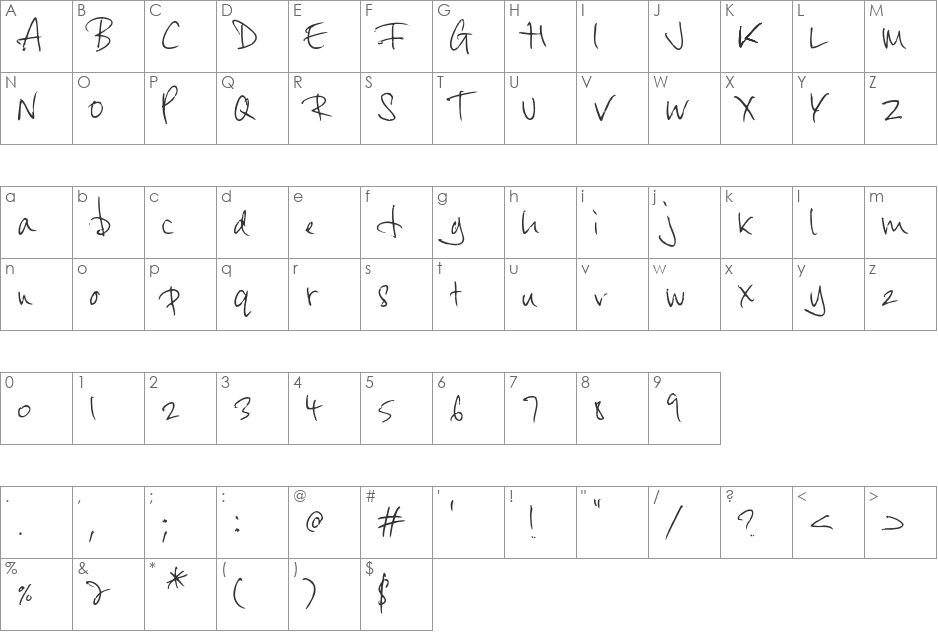 Byrow font character map preview