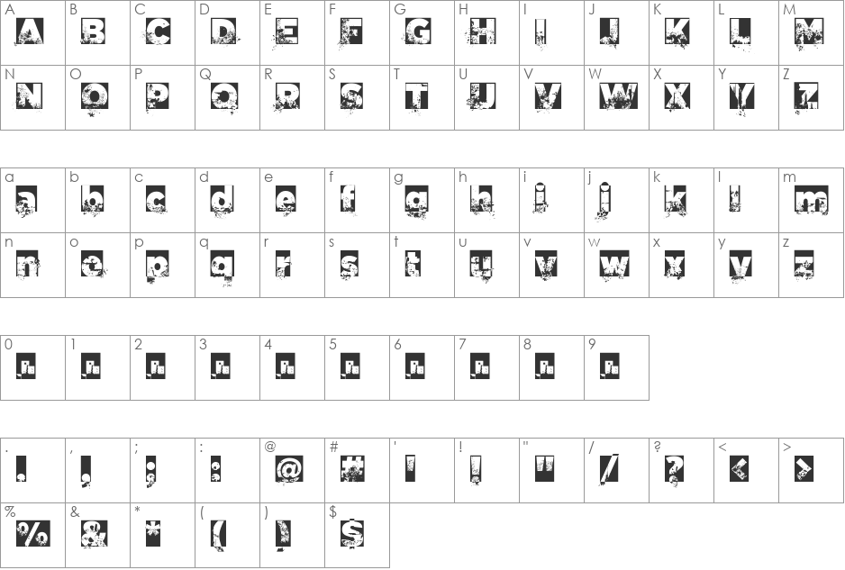 C.A. Garrutas font character map preview