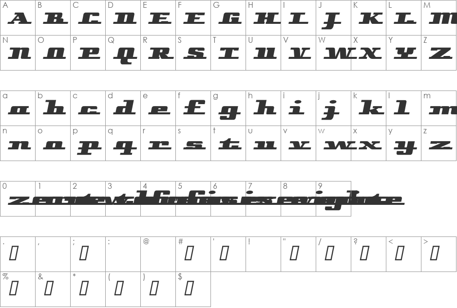 Aicklebiter font character map preview