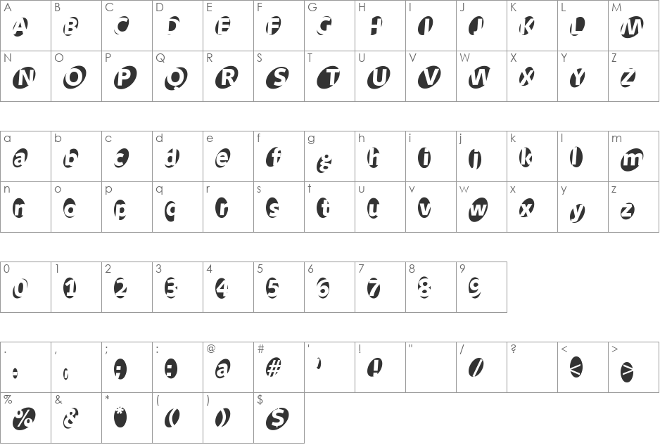 Aida font character map preview