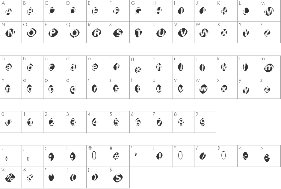 AidaOopsXtra font character map preview