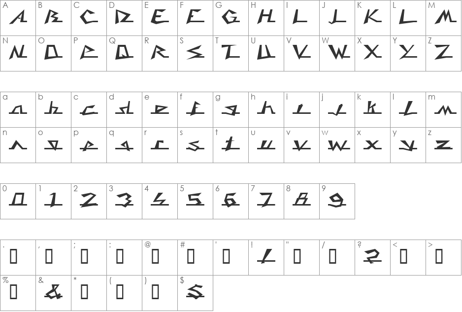 Caddy font character map preview