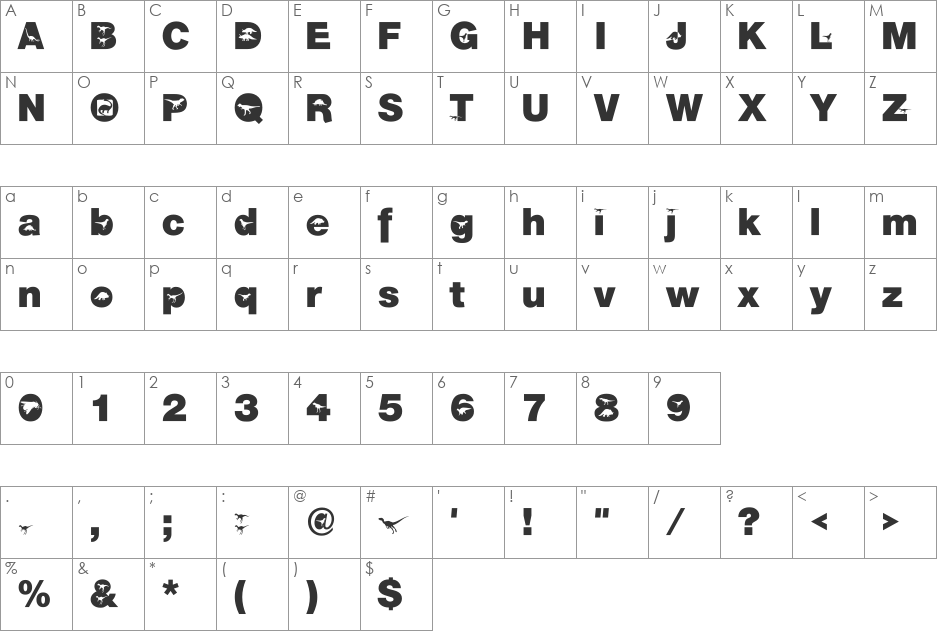 AIDino font character map preview