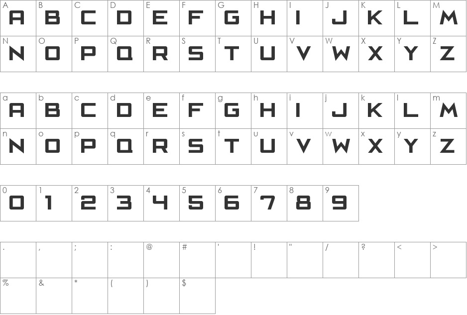 Cafe Nero M54 font character map preview