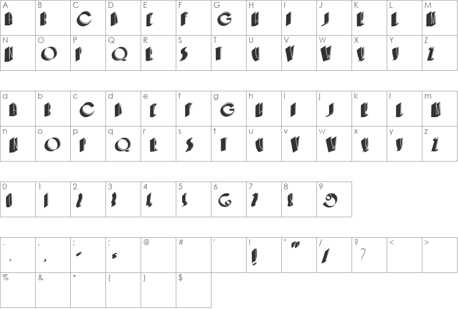 CafeNoirShadow font character map preview