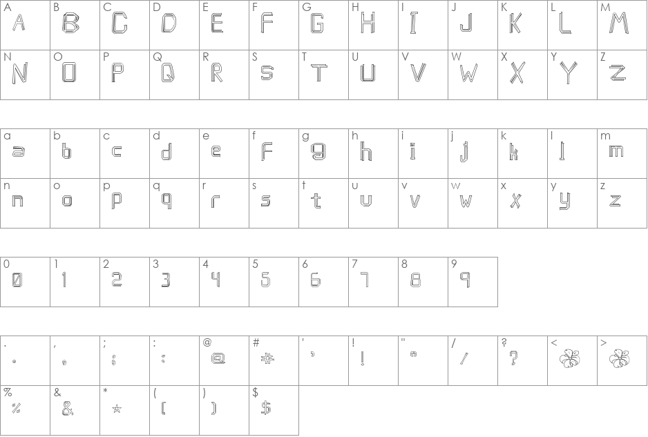 caffeen font character map preview