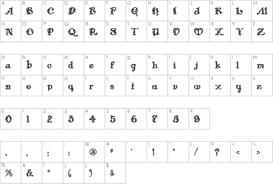 Cajalco font character map preview