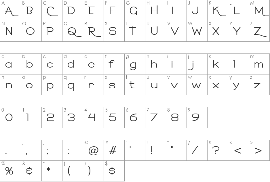 Calamity Teen BTN font character map preview