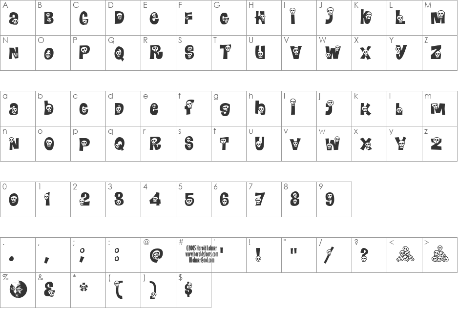 Calaveras font character map preview