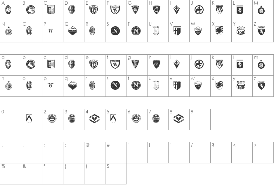 Calcio font character map preview