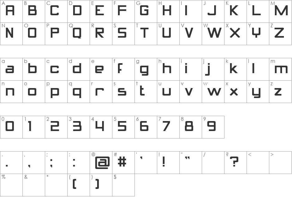 Calcula font character map preview