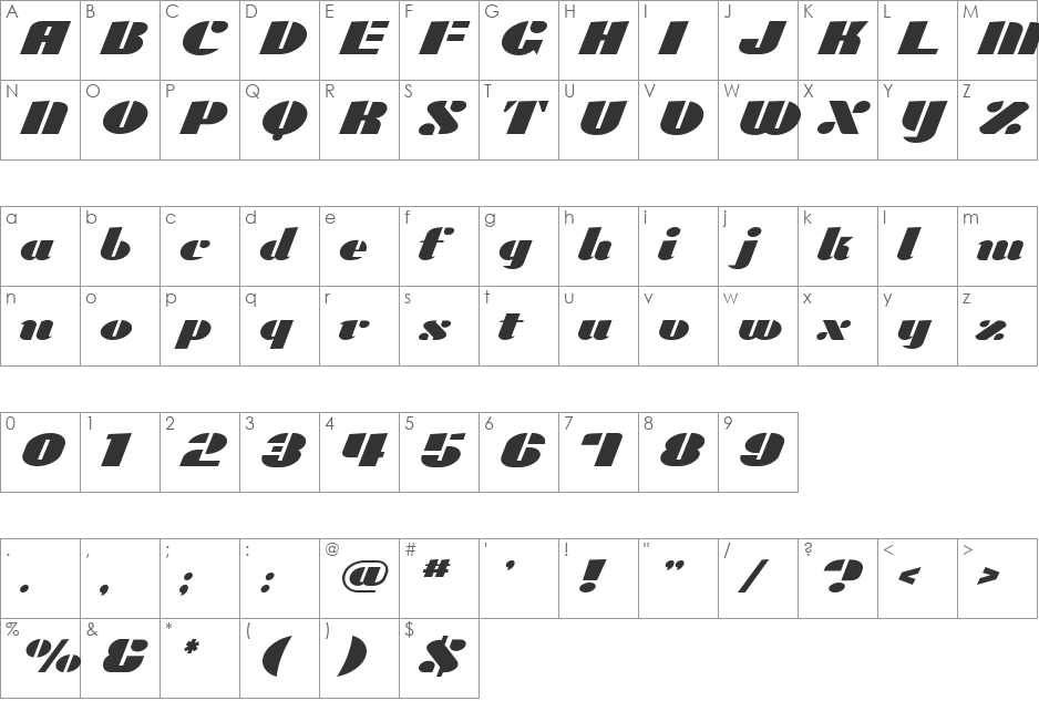 Caldiabold font character map preview
