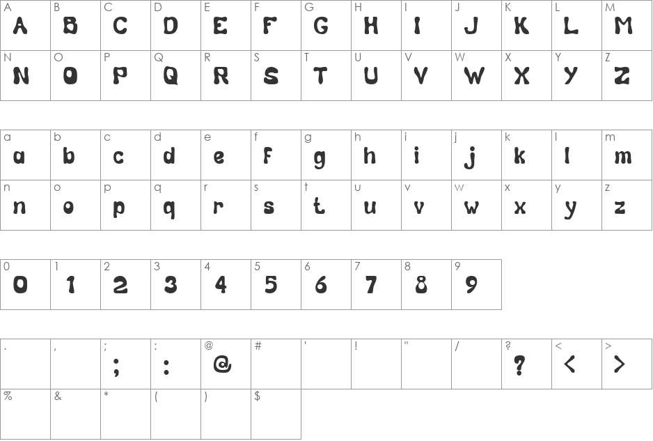Calebasse (Unregistered) font character map preview