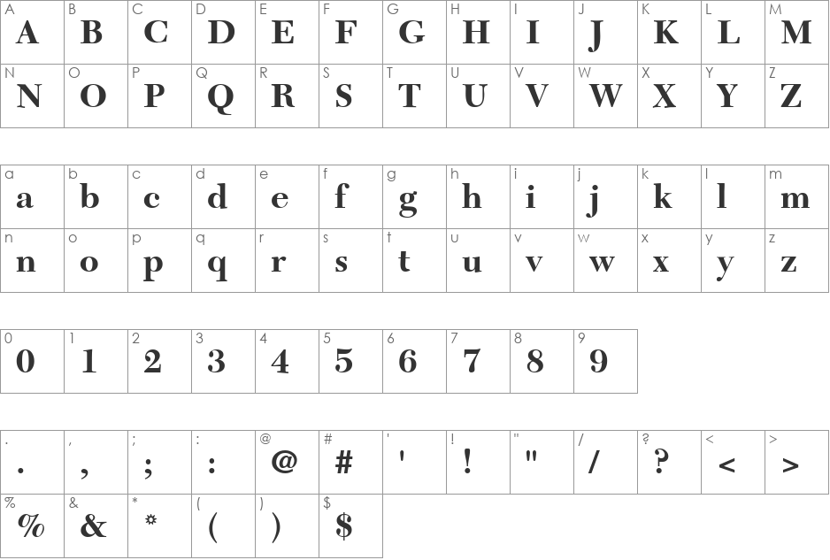 CalendarNova font character map preview