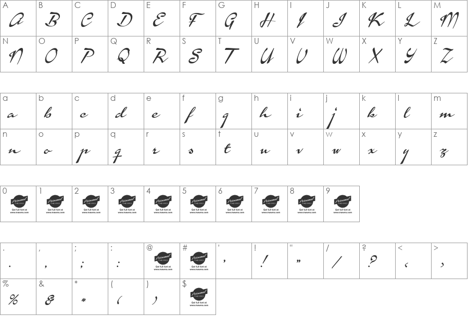 Calendary Hands PERSONAL USE DE font character map preview