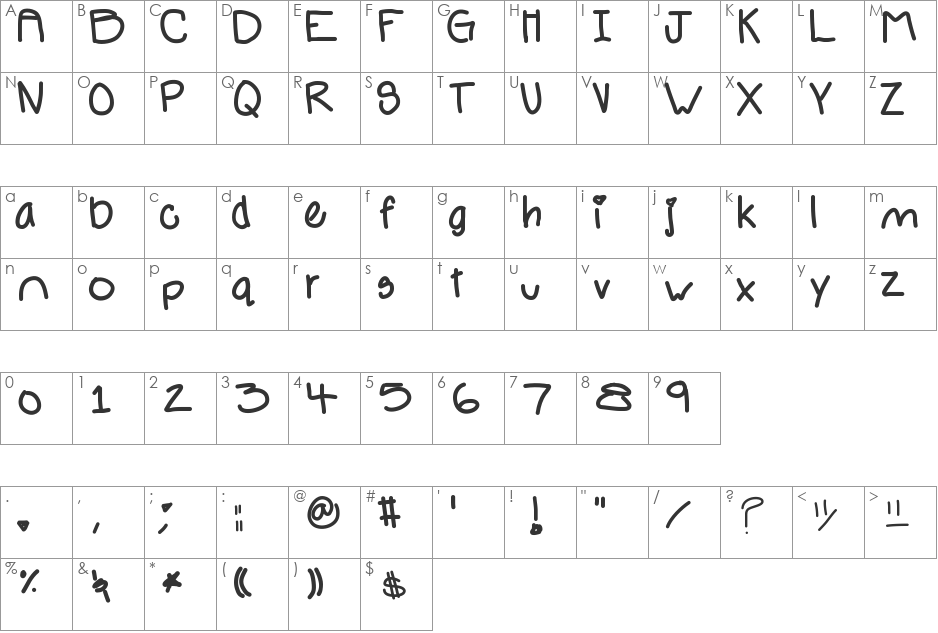 CaliGloom font character map preview
