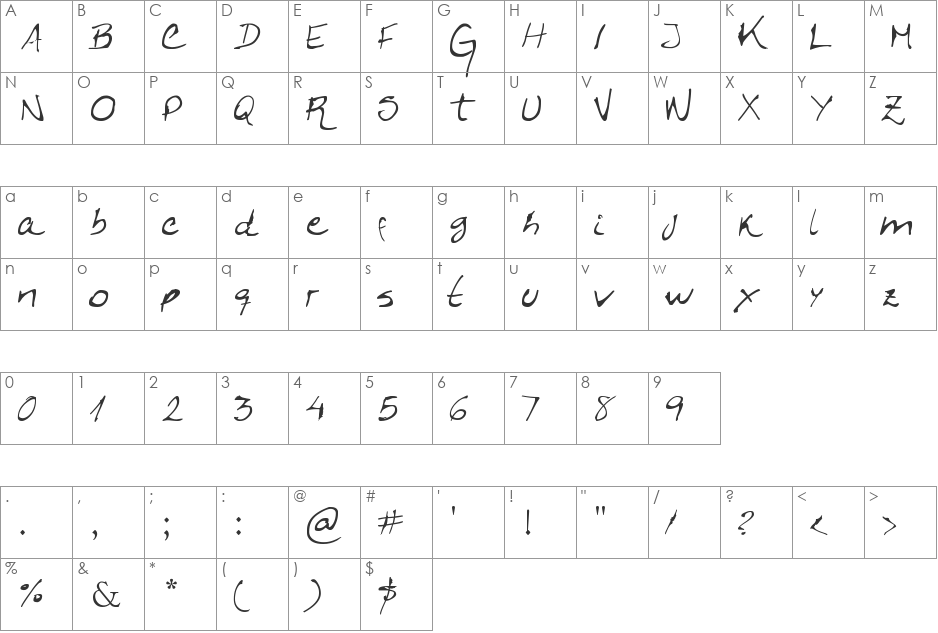 Caligrafica Arito font character map preview
