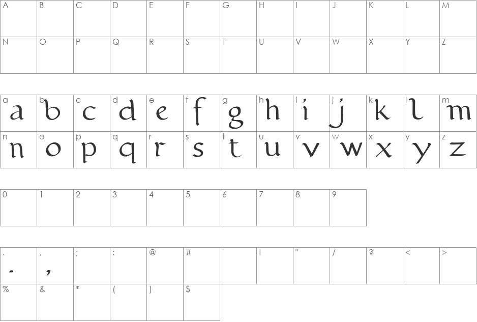 caligraphica font character map preview